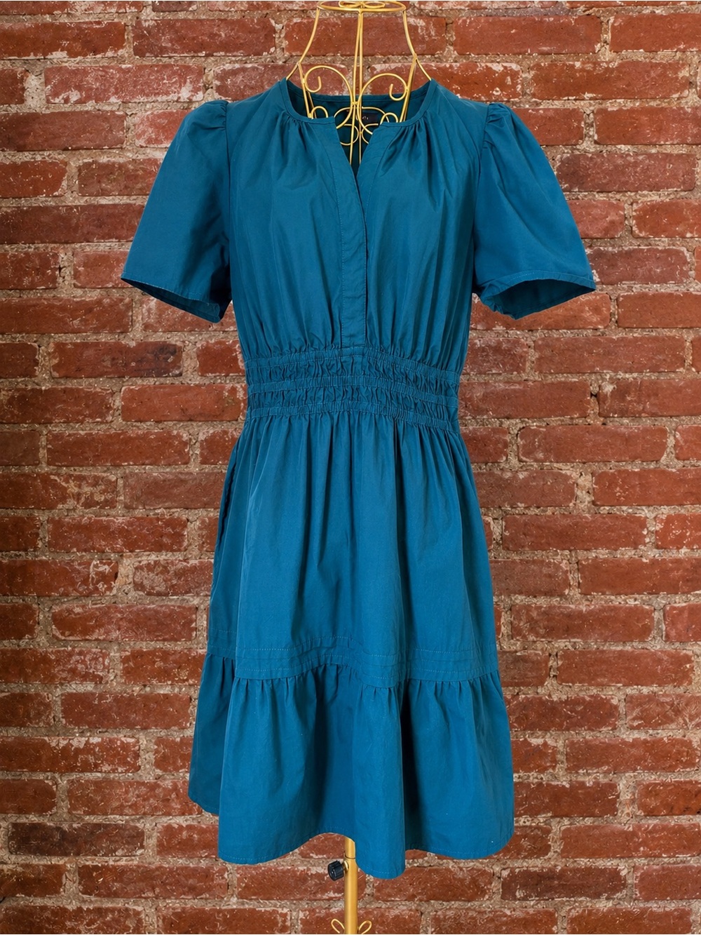 Quince 100% Organic Cotton Poplin Tiered Mini Dress Ocean Green M
